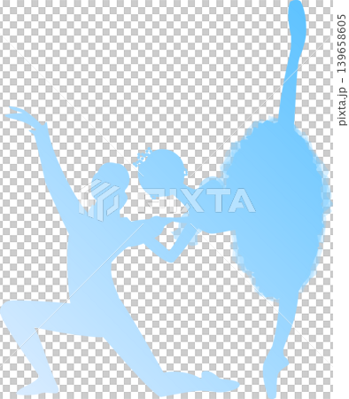 Ballet Pas de Deux: Light blue silhouettes of two ballerinas dancing together. Ballet Pas de Deux: Light blue silhouettes of two ballerinas dancing together. 139658605