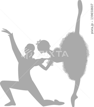 バレエ パ・ド・ドゥ2人で踊るバレリーナの灰色のシルエット バレエ パ・ド・ドゥ2人で踊るバレリーナの灰色のシルエット 139658607