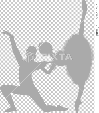 バレエ パ・ド・ドゥ2人で踊るバレリーナの灰色のシルエット バレエ パ・ド・ドゥ2人で踊るバレリーナの灰色のシルエット 139658607