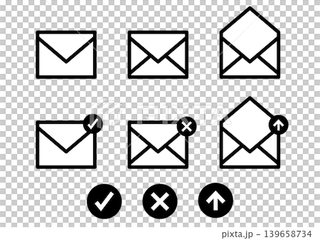 Email icons, black and white, set, multiple, email, business, simple, vector illustration. Email icons, black and white, set, multiple, email, business, simple, vector illustration. 139658734