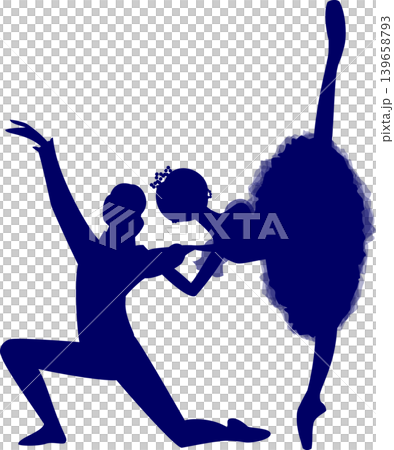 Ballet: A navy blue silhouette of two ballerinas dancing a pas de deux. Ballet: A navy blue silhouette of two ballerinas dancing a pas de deux. 139658793