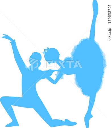 バレエ パ・ド・ドゥ2人で踊るバレリーナの青色のシルエット バレエ パ・ド・ドゥ2人で踊るバレリーナの青色のシルエット 139658795