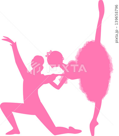 バレエ パ・ド・ドゥ2人で踊るバレリーナのピンク色のシルエット バレエ パ・ド・ドゥ2人で踊るバレリーナのピンク色のシルエット 139658796