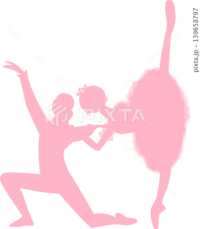 バレエ パ・ド・ドゥ2人で踊るバレリーナのピンク色のシルエット バレエ パ・ド・ドゥ2人で踊るバレリーナのピンク色のシルエット 139658797