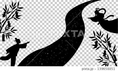 七夕のバナー七夕の背景　モノクロイラスト　七夕素材　背景　織姫と彦星　天の川 139658851