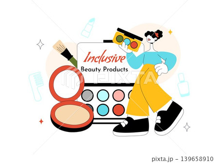 Inclusive Beauty Products Vector Illustration Featuring Diverse Makeup Essentials, Skincare Cosmetics and Self Care Lifestyle Design Inclusive Beauty Products Vector Illustration Featuring Diverse Makeup Essentials, Skincare Cosmetics and Self Care Lifestyle Design 139658910