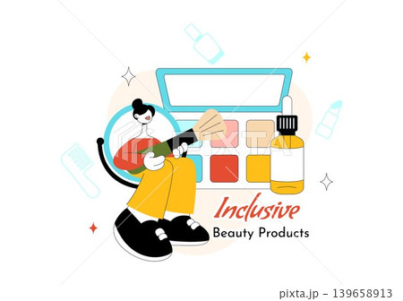 Inclusive Beauty Products Vector Illustration Featuring Diverse Makeup Essentials, Skincare Cosmetics and Self Care Lifestyle Design Inclusive Beauty Products Vector Illustration Featuring Diverse Makeup Essentials, Skincare Cosmetics and Self Care Lifestyle Design 139658913