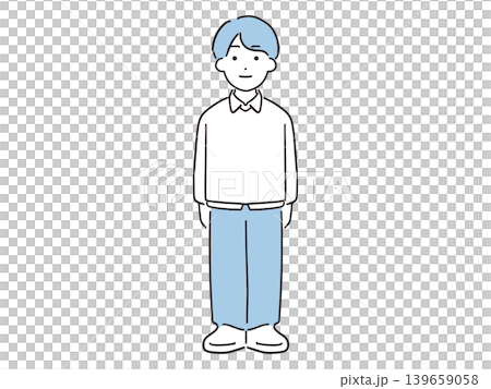 A full-body illustration of a young man smiling and wearing casual clothes. A full-body illustration of a young man smiling and wearing casual clothes. 139659058