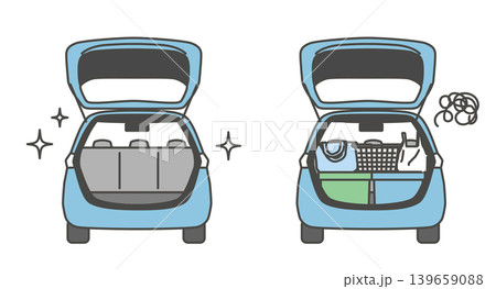 整理された車のトランクと散らかったトランクの比較 139659088