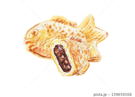 あんこの入ったたい焼きの水彩イラスト あんこの入ったたい焼きの水彩イラスト 139659108