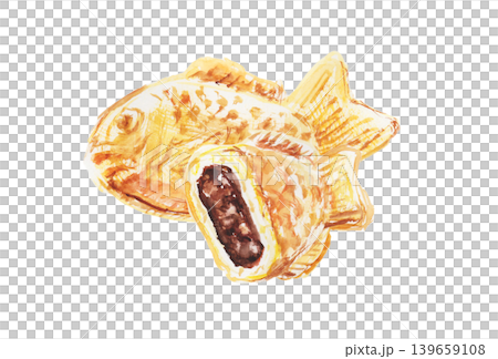 あんこの入ったたい焼きの水彩イラスト あんこの入ったたい焼きの水彩イラスト 139659108