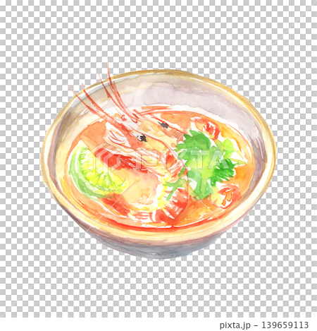 Watercolor illustration of Tom Yum Goong Watercolor illustration of Tom Yum Goong 139659113