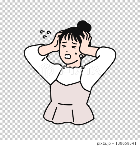 頭を抱えるまとめ髪の若い女性のシンプルなベクターイラスト素材 139659341