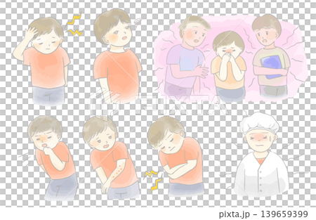 香害・化学物質過敏症の症状に悩む子どものイラストセット 香害・化学物質過敏症の症状に悩む子どものイラストセット 139659399