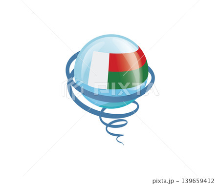 Stylish international icon showcasing Madagascar flag within reflective globe design 139659412