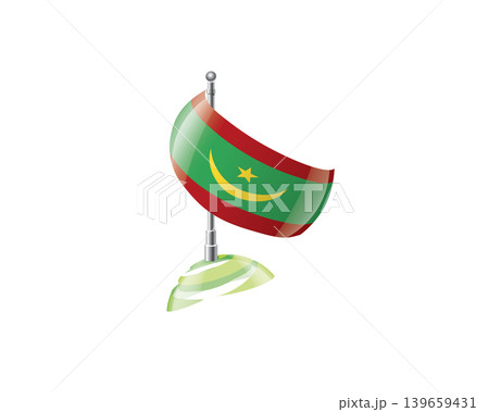 Highly detailed of waving Mauritania flag with metallic pole and subtle shadow effects for print 139659431