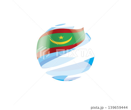 Flat of patriotic globe featuring waving Mauritania flag design Flat of patriotic globe featuring waving Mauritania flag design 139659444