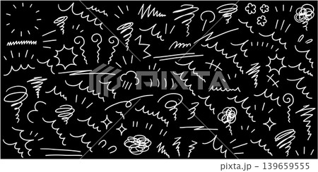 手書きの飾りイラストのベクターイラストセット。手描き、集中線、モヤモヤ、注目 139659555
