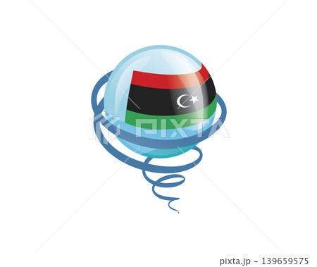 Stylish international icon showcasing Libyan flag within reflective globe design Stylish international icon showcasing Libyan flag within reflective globe design 139659575