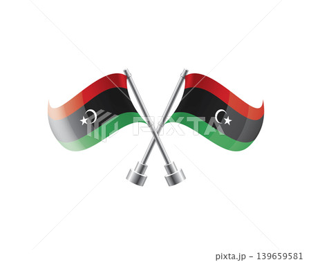 Scalable illustration capturing prideful display of Libyan national banners Scalable illustration capturing prideful display of Libyan national banners 139659581