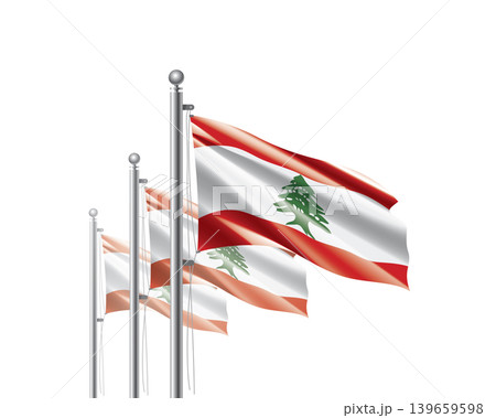 Brightly shining Lebanon flags wave proudly on tall masts during official celebration events 139659598