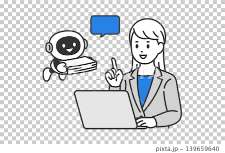 書類整理を手伝うAI･チャットボットと指示するビジネスパーソン女性【人物ベクターイラスト素材】 139659640