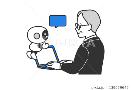 説明するAI・チャットボットと教わるビジネスパーソン男性【人物ベクターイラスト素材】 説明するAI・チャットボットと教わるビジネスパーソン男性【人物ベクターイラスト素材】 139659643
