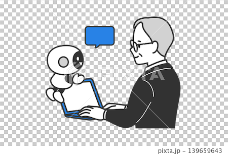 説明するAI・チャットボットと教わるビジネスパーソン男性【人物ベクターイラスト素材】 説明するAI・チャットボットと教わるビジネスパーソン男性【人物ベクターイラスト素材】 139659643