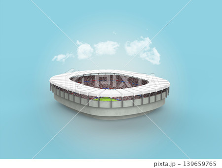 Aerial stadium and clouds on blue background, 3d rendering Aerial stadium and clouds on blue background, 3d rendering 139659765