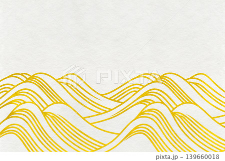 伝統的な波のうねりを金箔で描いた、版画風和紙アート 139660018