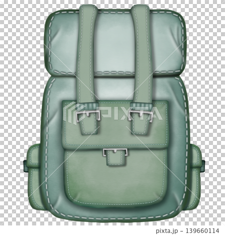 Backpack green color and Camouflage ,Hand Drawn Cute style, Camping and hiking simple set. 139660114