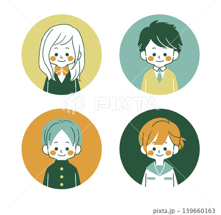 制服姿の学生達のアイコン-4色 制服姿の学生達のアイコン-4色 139660163