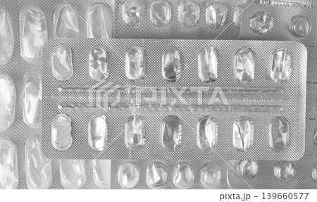 Empty medicine blister, used pill pack 139660577