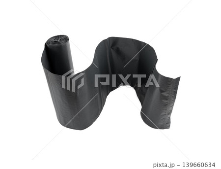 Garbage Bag Roll Isolated. Trash Package, New Rolled Plastic Bin Bags, Black Polyethylene Waste Container Garbage Bag Roll Isolated. Trash Package, New Rolled Plastic Bin Bags, Black Polyethylene Waste Container 139660634