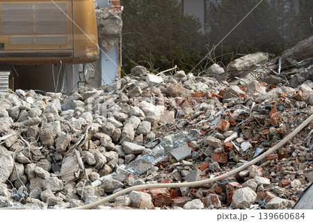 Broken rubble and concrete wall textured background Broken rubble and concrete wall textured background 139660684