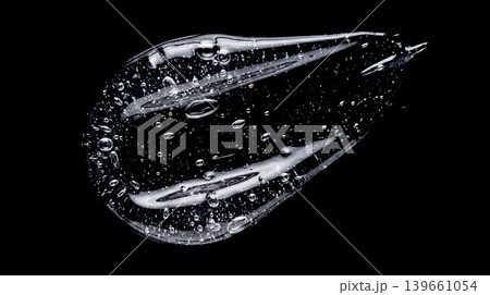 Clear cosmetic gel smear drop transparent hyaluronic acid serum texture with bubbles black background abstract liquid skin care macro beauty product sample overlay Clear cosmetic gel smear drop transparent hyaluronic acid serum texture with bubbles black background abstract liquid skin care macro beauty product sample overlay 139661054