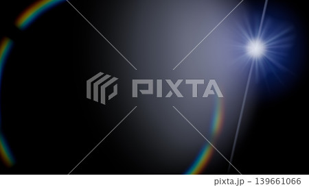 flare overlay light blue starburst with rainbow ring on black background, optical lens shimmer effect, realistic sun glow, professional solar beam, isolated bright glow ray, spectrum 139661066