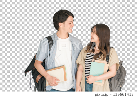 Students/university men and women with textbooks/notebooks (campus life/lovers/couples) Students/university men and women with textbooks/notebooks (campus life/lovers/couples) 139661415