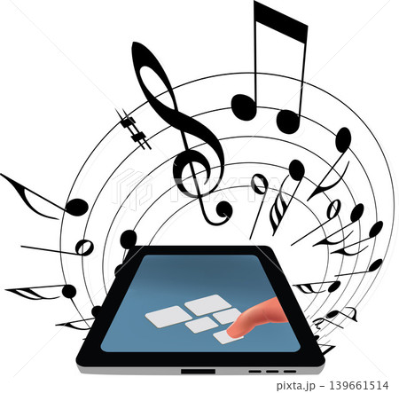 portable tablet with music notes- 139661514