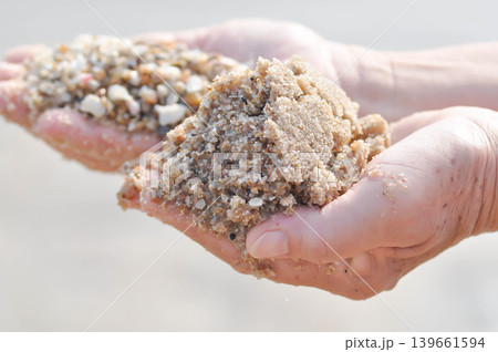 sand, holding sand or beach sand or sea sand or play sand 139661594