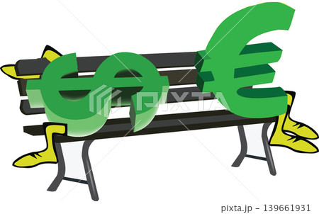 Dollar and euro currency symbols relaxing on bench 139661931