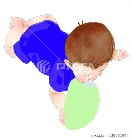 水彩風 おもちゃで遊ぶ赤ちゃんのイラスト 139661944