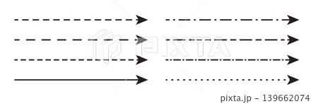 Long dash line arrow, curve horizontal dot direction path 139662074