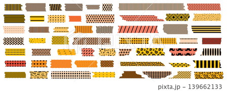 Orange scotch tape icon set, red and pink adhesive tape pieces 139662133