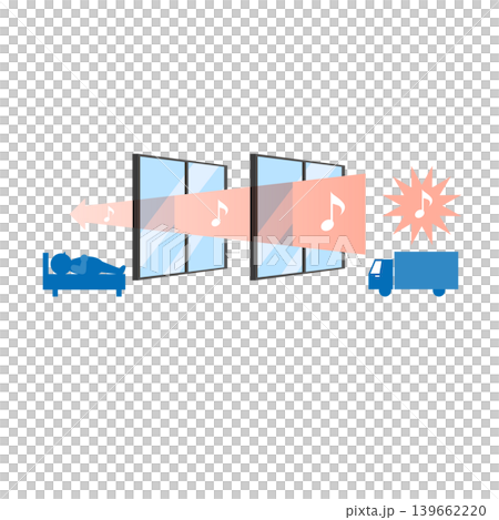 Illustration explaining soundproof double-glazed windows Illustration explaining soundproof double-glazed windows 139662220