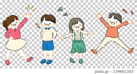 笑顔で元気に過ごす子どもたちのシンプルイラスト（ポップカラー） 139662383