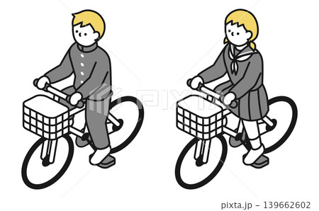 アイソメトリックイラスト:自転車に乗る中学生男女 アイソメトリックイラスト:自転車に乗る中学生男女 139662602