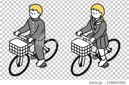 等距插圖:國中男生女生騎自行車 等距插圖:國中男生女生騎自行車 139662602