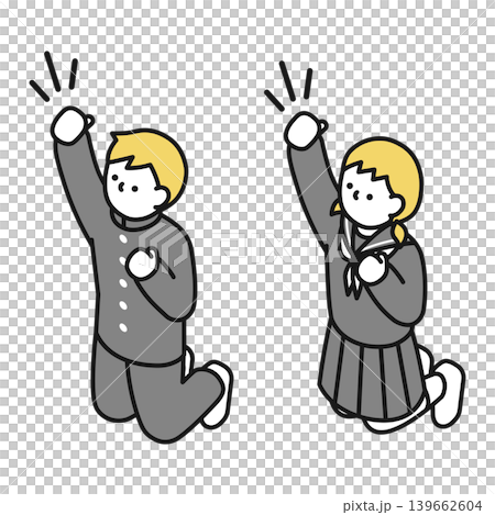 Isometric illustration: Middle school boys and girls jumping for joy Isometric illustration: Middle school boys and girls jumping for joy 139662604