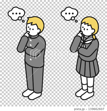 Isometric illustration: Middle school boys and girls thinking about something. Isometric illustration: Middle school boys and girls thinking about something. 139662607